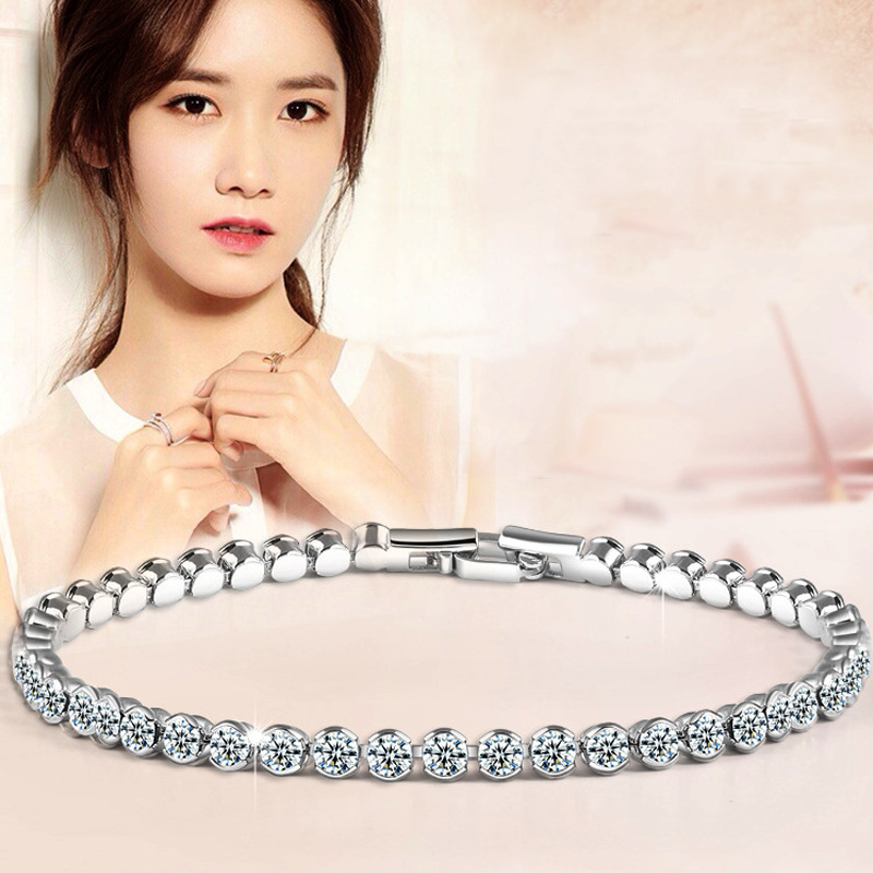 【3/4mm Bracelet for Women 】 Square-shaped claw chain fully set with rhinestones, handcrafted copper jewelry, clothing accessories in stock details Picture