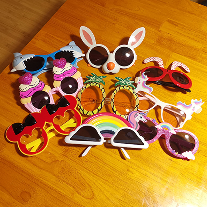 大 菠萝鲨鱼立体搞怪眼镜独角兽儿童镜框凹造型蛋糕彩虹儿童眼镜框