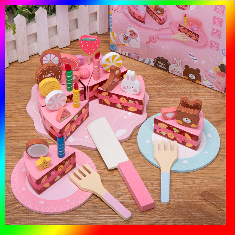 木质仿真蛋糕 女孩过家家玩具套装儿童迷你厨房切切乐幼儿园教具
