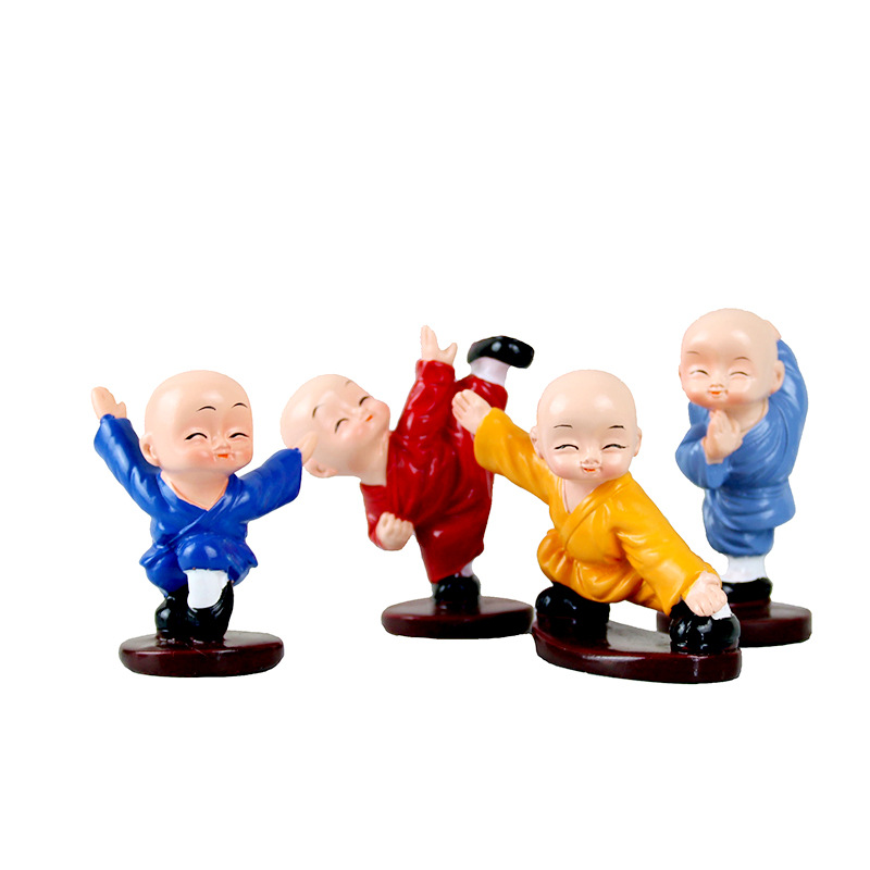 New creative car decoration, a colorful coat of Kung Fu monk resin display piece, a cute gift decoration for both car and home use Item Picture