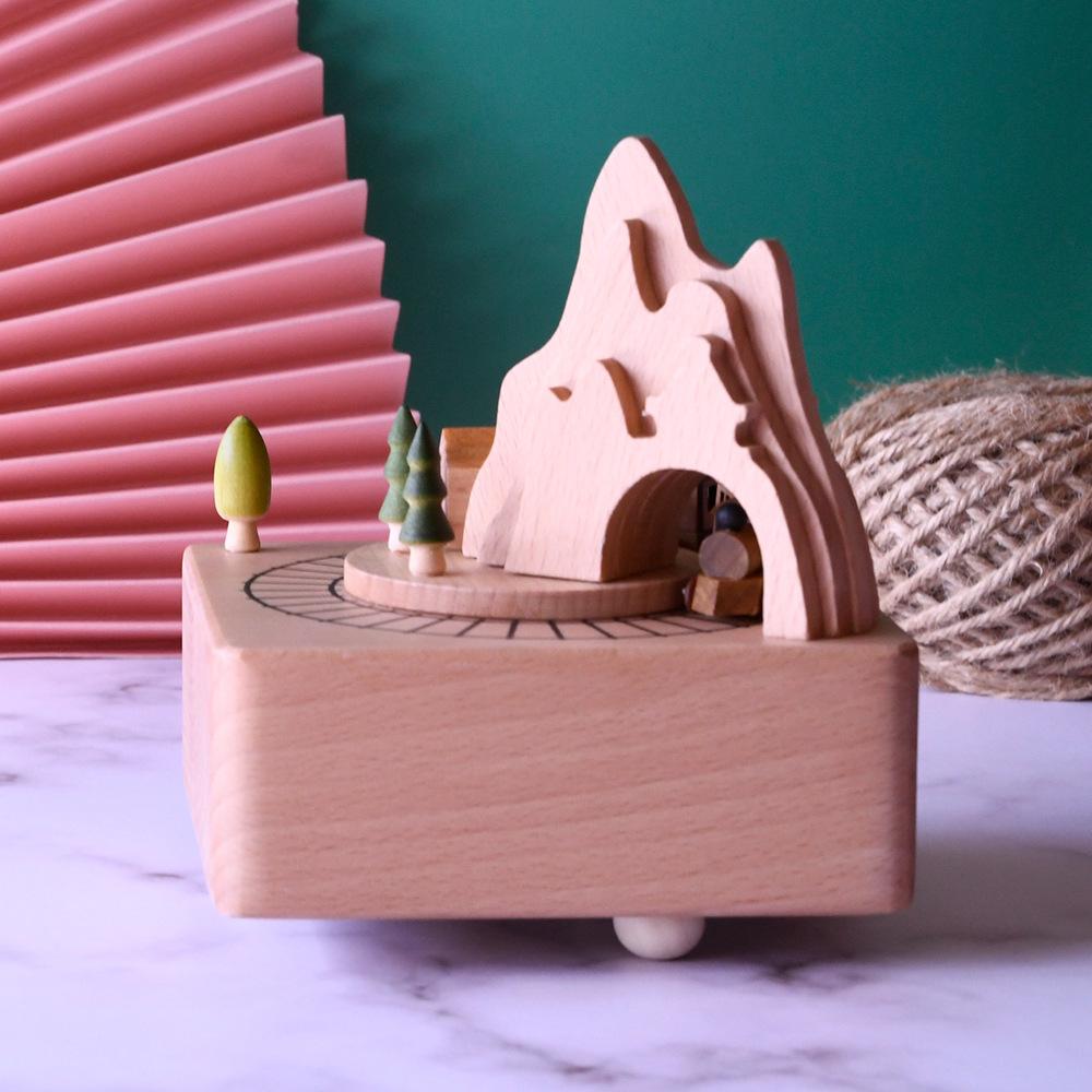Alishan small train music box wooden 520 personality creative music box rotating custom songs Spirited Away