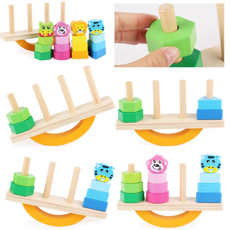 Children's toys, wooden jigsaw puzzles, animal balance sets, cylindrical stacked building blocks, educational stacking balance boards, cross-border Specification image