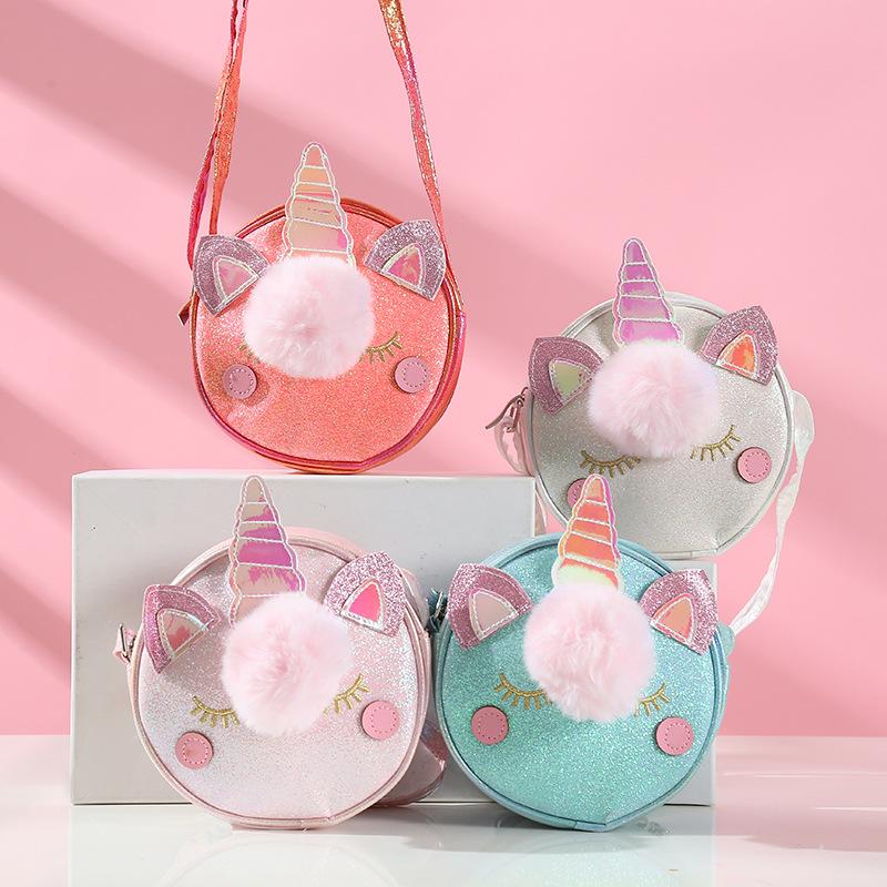 The new Unicorn crossbody single-shoulder bag is a bright pink children's cartoon cute student loose change small bag