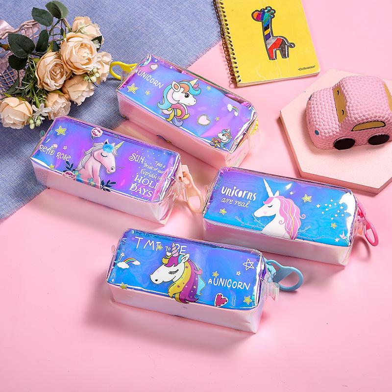 Rainbow UnicornPVC Transparent Student Pencil Case, Colorful Summer New Children's pencil Storage case