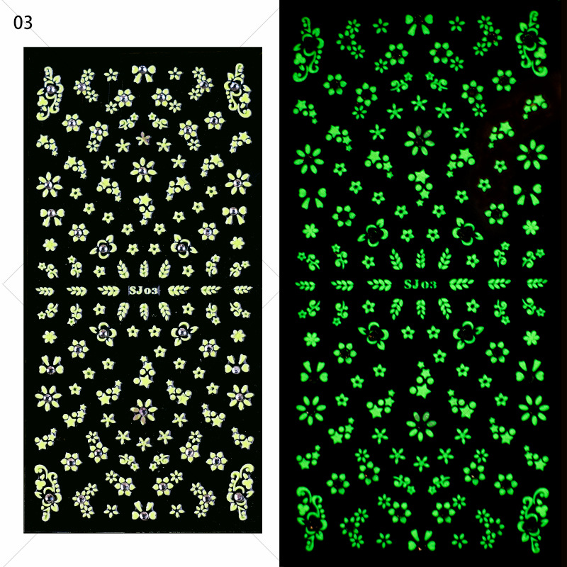 指妃美甲饰品 花卉3D带钻夜光美甲贴纸蝴蝶树叶DIY装饰指甲贴详情图8