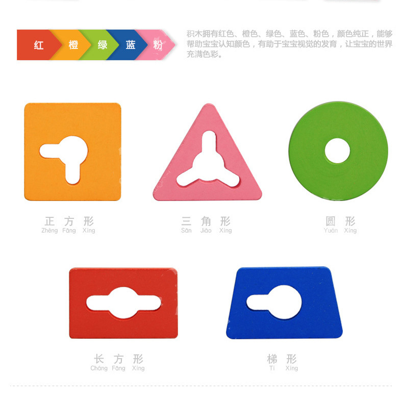 Geometric shape nested column three-dimensional assembly five-column cognitive matching building blocks for 3-year-old children, Montessori early education wooden toys Specification image
