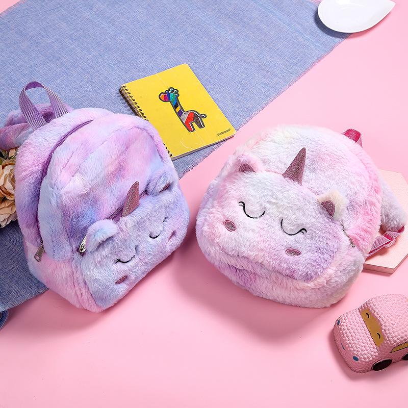 Unicorn colorful plush cartoon cute backpack for children, mini student backpack