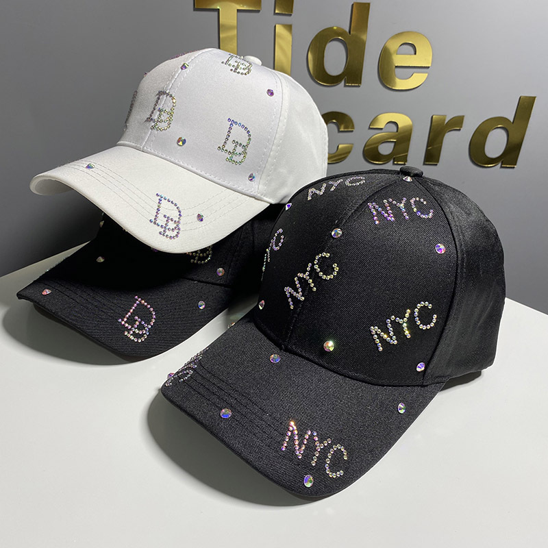 网红同款NYC水钻棒球帽女逛街时尚鸭舌帽旅游百搭防晒遮阳帽子男