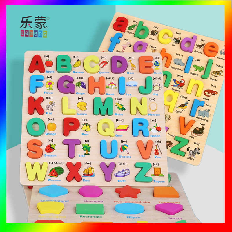 Digital jigsaw wooden toys for children's early education enlightenment grasping board puzzle 26 English alphabet cognitive three-dimensional Mosaic board