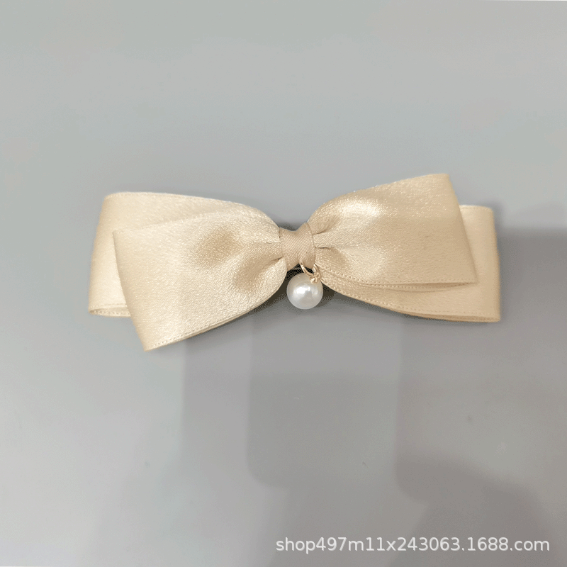 The New Ribbon Pearl Bow Double Hair Clip Back Head One Word Clip Simple Fashion Women Hair Accessories Manufacturers details Picture