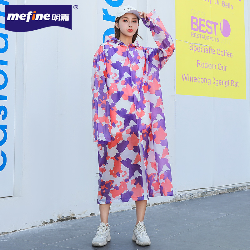 mefine Mingjia EVA full-print raincoat, non-disposable fashion camouflage adult raincoat, outdoor cycling raincoat Item Picture