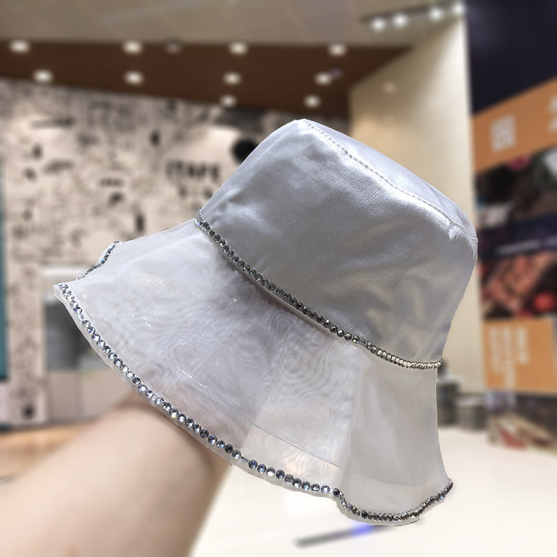 Korean ins diamond-encrusted silk fisherman's hat, women's mesh large brim, foldable summer sun protection and shade travel basin hat undefined