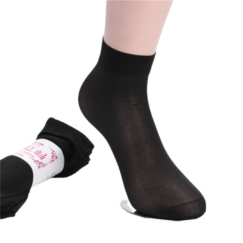短丝袜钢丝袜女短筒薄款夏防止勾丝肤色黑色对对袜天鹅绒袜100双白底实物图