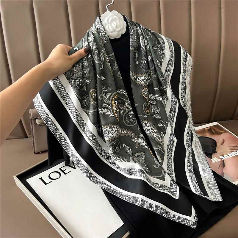 新款90cm大方巾彷真丝优雅高级装饰披肩女士丝巾时尚百搭职业领巾详情22