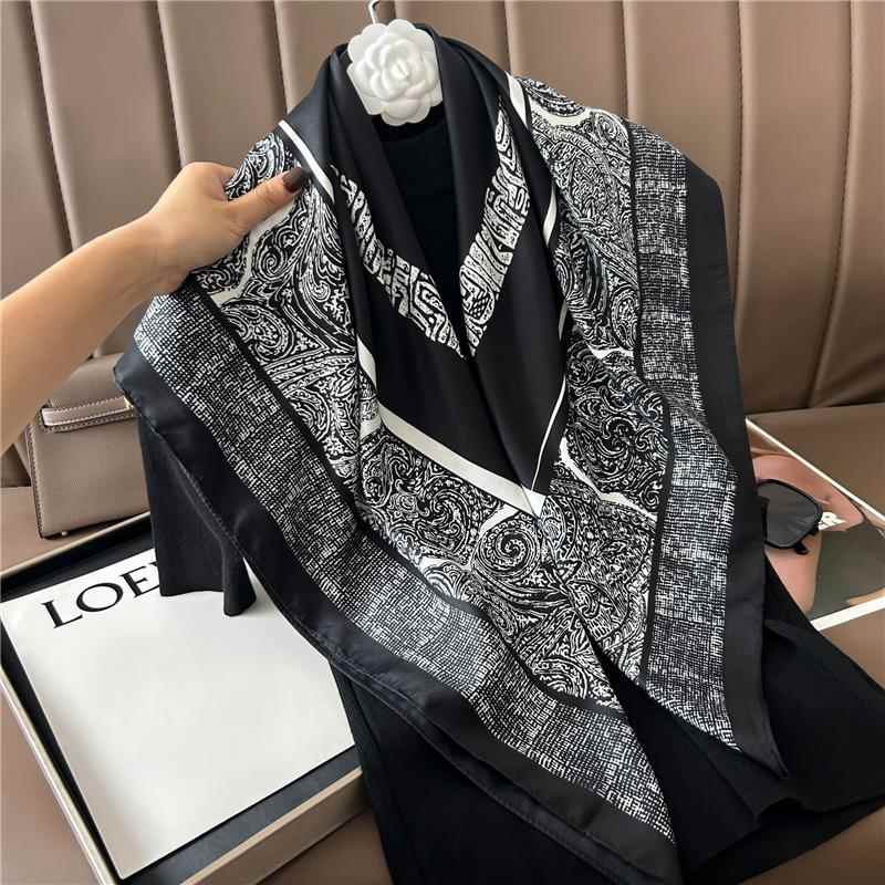 新款90cm大方巾彷真丝优雅高级装饰披肩女士丝巾时尚百搭职业领巾详情45