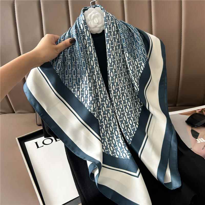 新款90cm大方巾彷真丝优雅高级装饰披肩女士丝巾时尚百搭职业领巾详情35