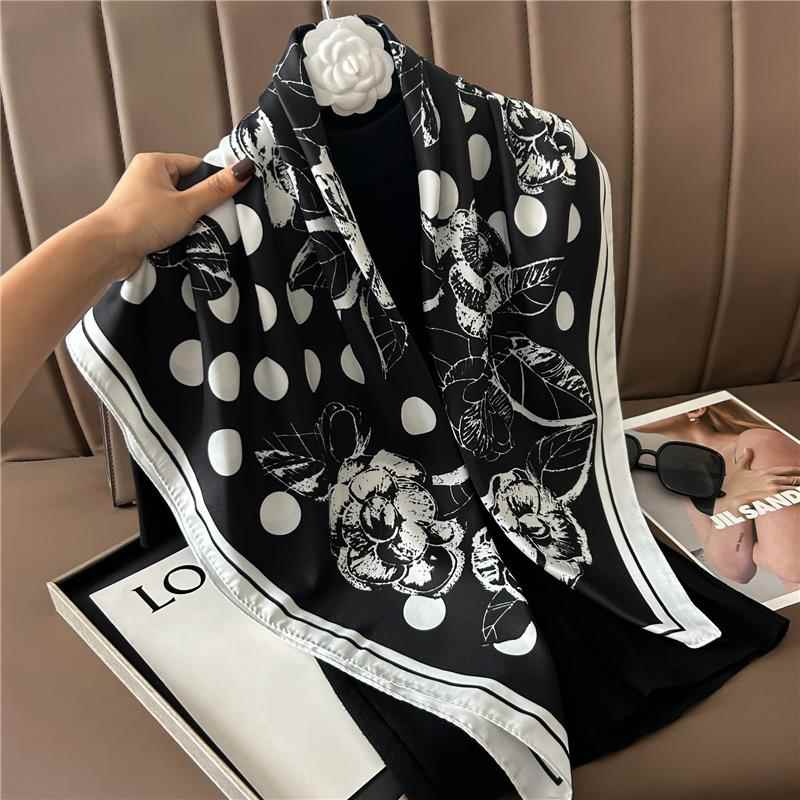 新款90cm大方巾彷真丝优雅高级装饰披肩女士丝巾时尚百搭职业领巾详情10