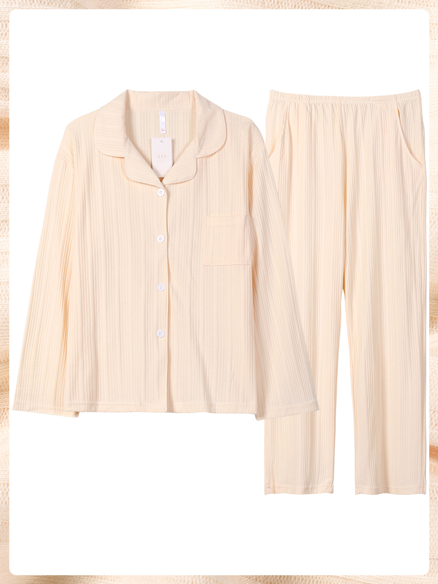 2022年新款睡衣女春秋款纯棉长袖开衫翻领可外穿高级感家居服套装