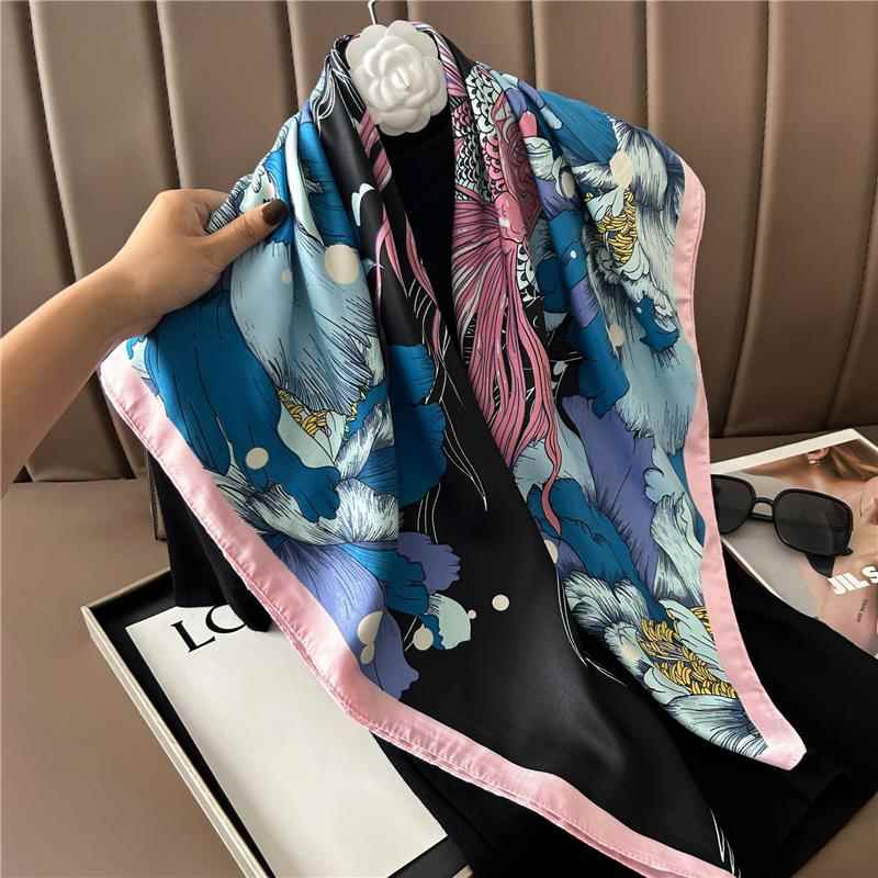 新款90cm大方巾彷真丝优雅高级装饰披肩女士丝巾时尚百搭职业领巾详情27