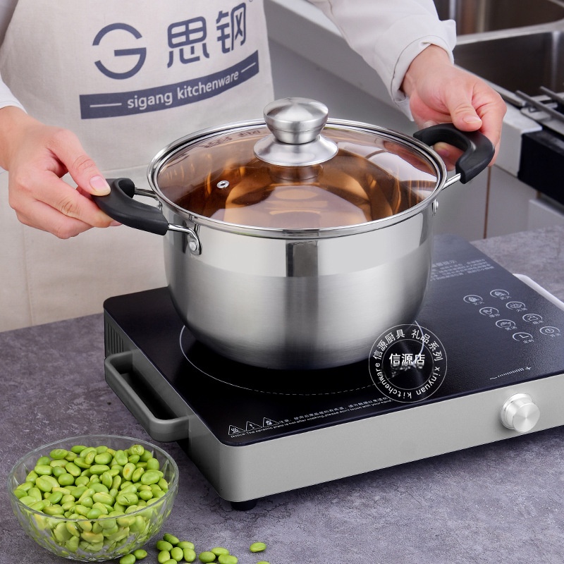 Food-grade stainless steel soup pot induction cooker with an open flame to prevent scalding, thickened handle, festival welfare, store anniversary marketing gift details Picture
