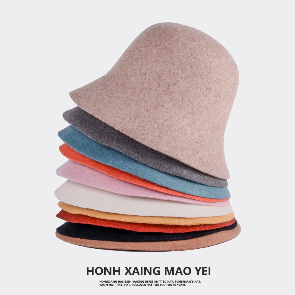 Woolen Fisherman Hat Female Autumn-Winter Basin Hat Network Red Korean Version Of Winter Hat Tide Winter Bucket Hat Item Picture