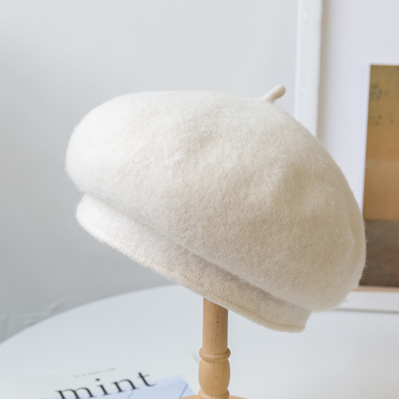 Korean Three-Dimensional Wool Beret With Edge Wool Japanese Simple Bud Hat Sweet Painter Hat Manufacturers Set Specification drawing