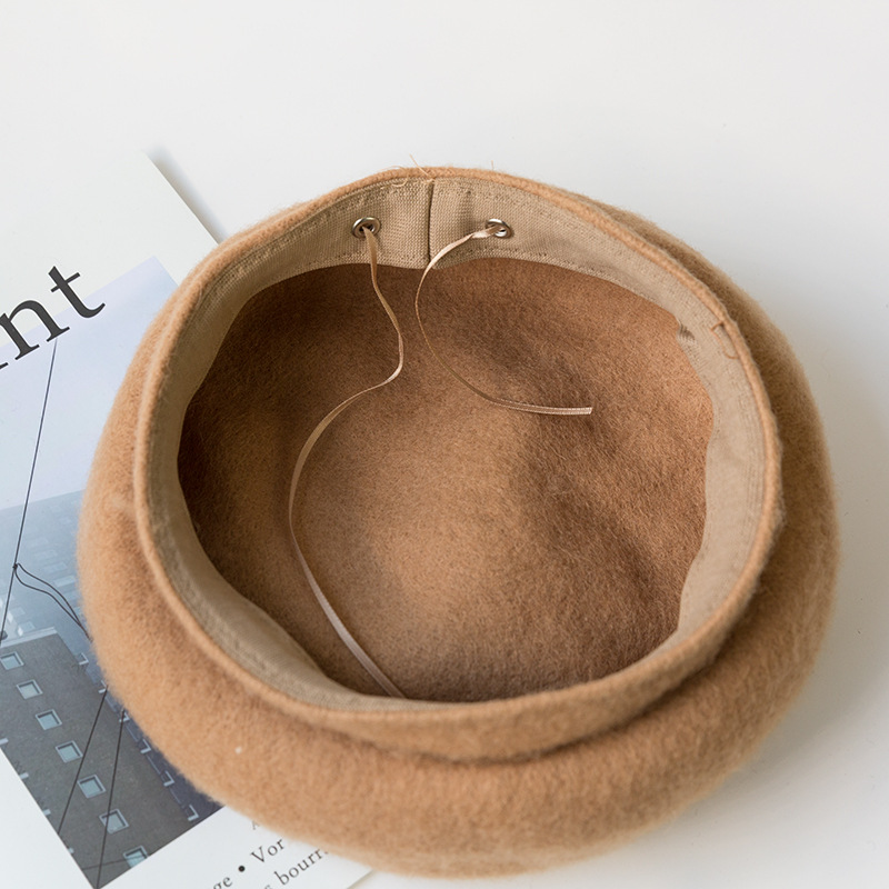 Korean Three-Dimensional Wool Beret With Edge Wool Japanese Simple Bud Hat Sweet Painter Hat Manufacturers Set details Picture