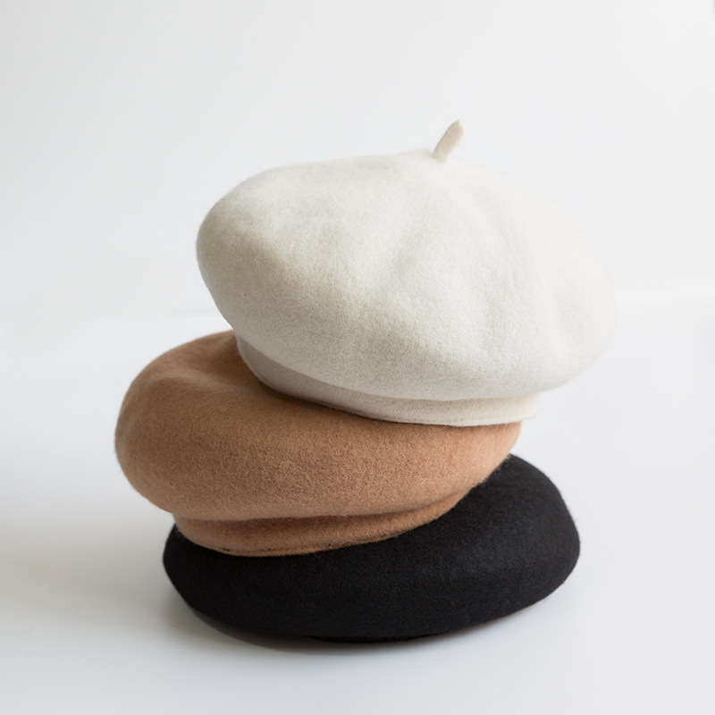 Korean Three-Dimensional Wool Beret With Edge Wool Japanese Simple Bud Hat Sweet Painter Hat Manufacturers Set