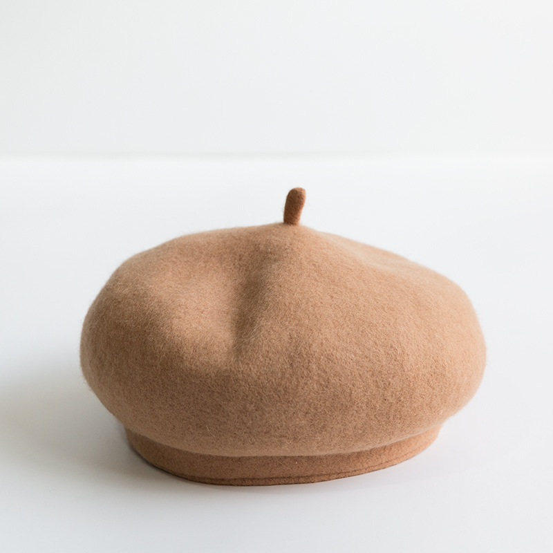 Korean Three-Dimensional Wool Beret With Edge Wool Japanese Simple Bud Hat Sweet Painter Hat Manufacturers Set Item Picture