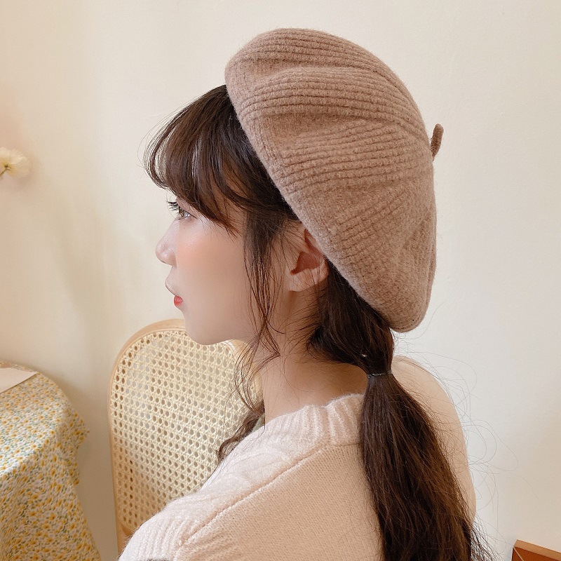 Vintage Corngrain Wool Beret For Women Autumn-Winter Warm Day Woolen Hat Solid Color British Painter's Hat Specification drawing