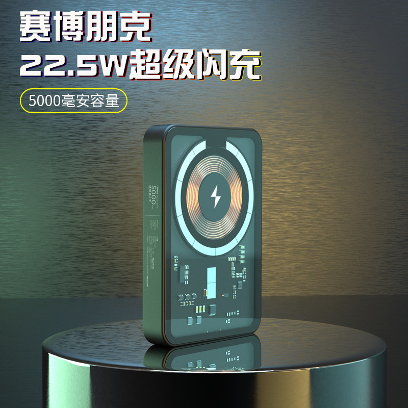 Transparent Magnetic Charging Bank Wireless Magsafe For Apple 15/14Promax/22W Fast Charge Ultra-Thin Portable Small 10000Ma Adsorption Large Capacity Mobile Electricity details Picture