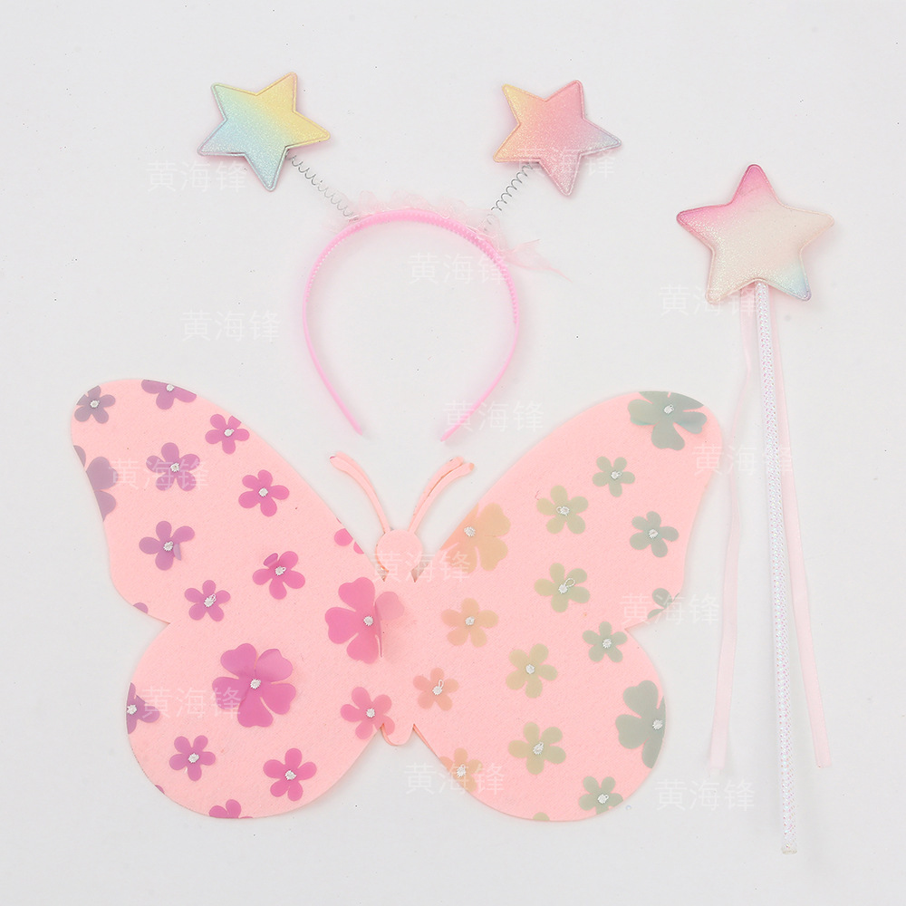 Little Girl Costume Set Children's Butterfly Wings Back Adornment Fairy Rod Star Hair Adornment Three-Piece Set Item Picture
