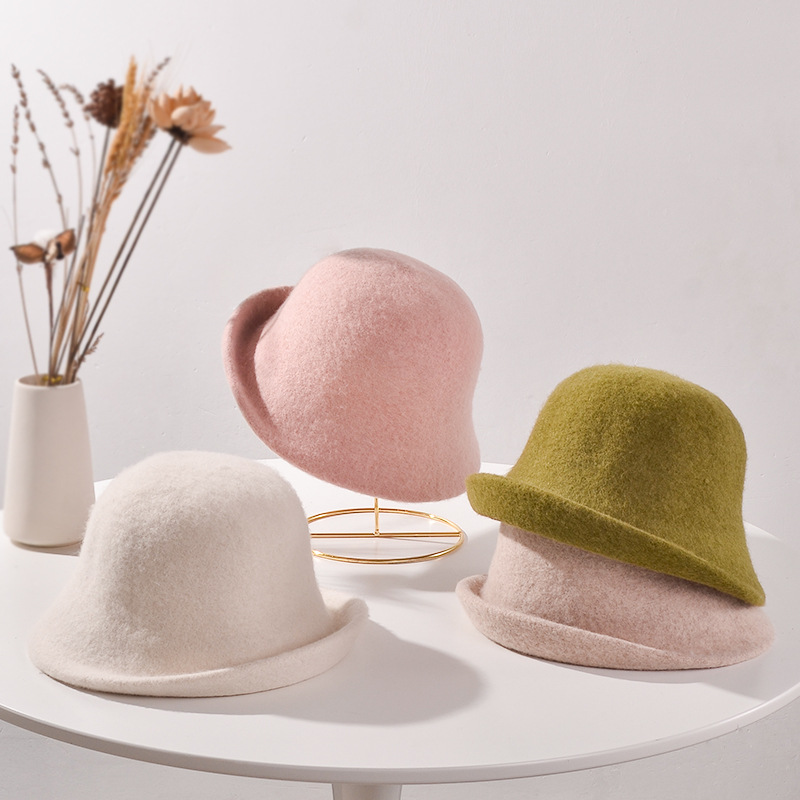 Aussie Wool Hat For Women Autumn-Winter Small Round Hat With Curled Edge Small Basin Hat Comfortable Wool Basin Hat details Picture
