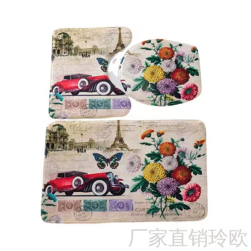 Factory Direct Bathroom Bathroom Carpet Floor Mat Interlayer Sponge Absorbent Soft Comfortable Three-Piece Set Seaworld Application Scenario