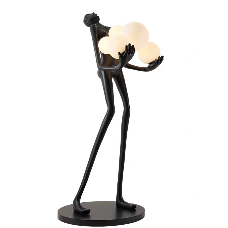 Modern Portrait Art Statue Holding Ball Floor Lamp Home Exhibition Hall Window Artwork Large Figure Decoration Lamps Item Picture