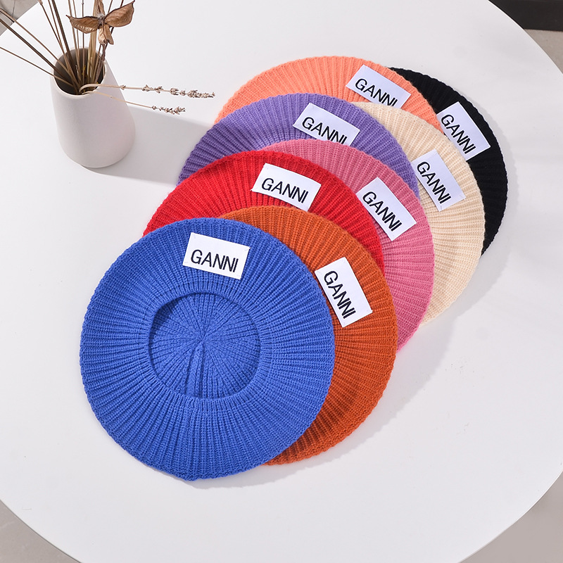 Autumn/Winter Women's Knitted Berets Labeling Cloth Alphabet Painter Hats Woolen Caps Mushroom Caps Wholesale details Picture