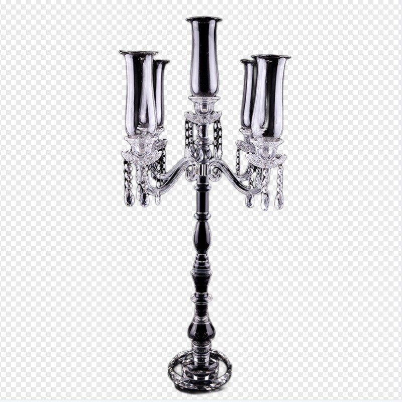 Wholesale Tall Glass Candlestick Wedding Decoration Supplies With Lampshade Removable 5-Head Candlestick K9 Crystal Cross Border Item Picture