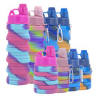 创意硅胶可折叠水杯 耐高温运动水瓶 带盖便携式礼品水杯带登山扣户外运动水壶