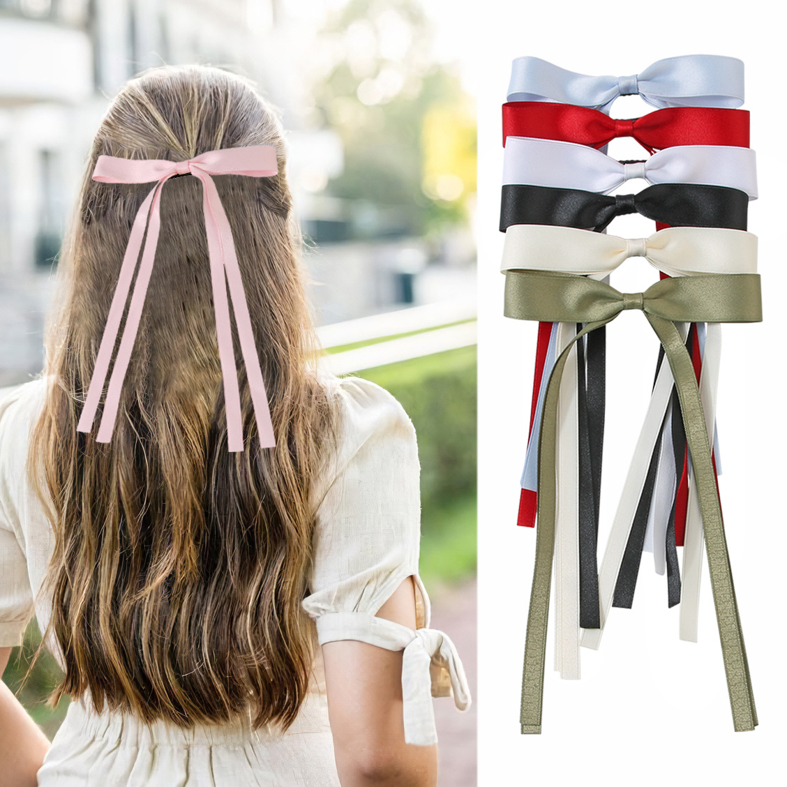 Guanyang Cross-border sweet polyester-cotton ribbon bow hair clips, back head duckbill clips, hair clips, headwear and hair accessories wholesale