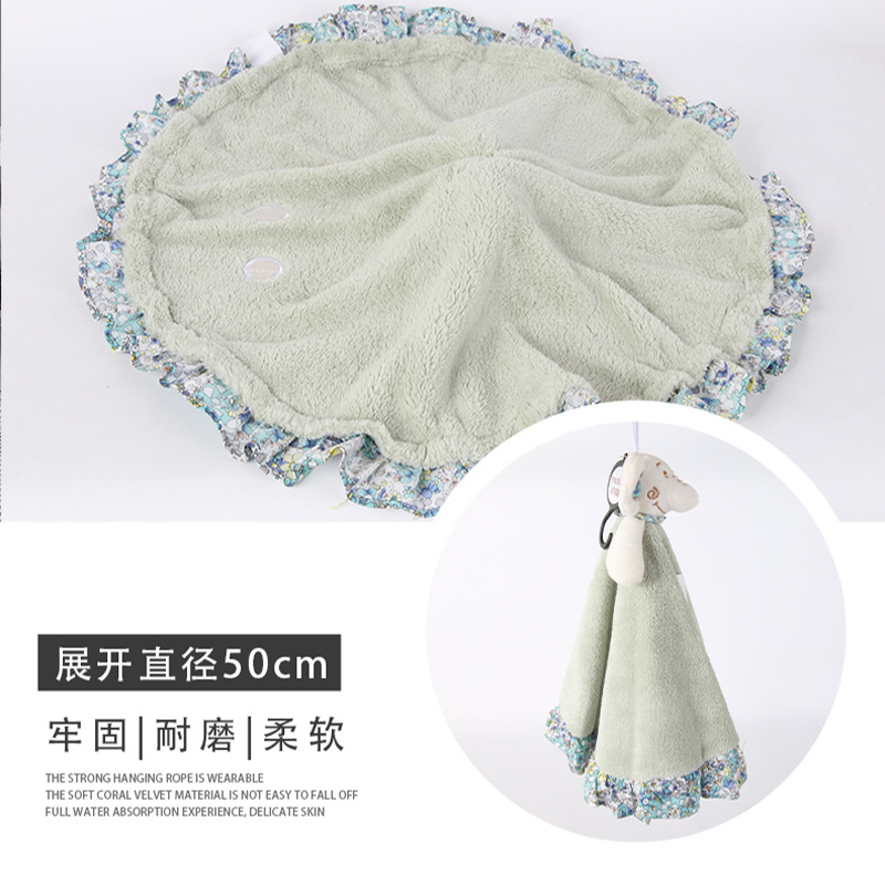 Cute cartoon animal coral fleece children's hand towels, Kanglewu hanging thickened absorbent hand towels wholesale Specification image