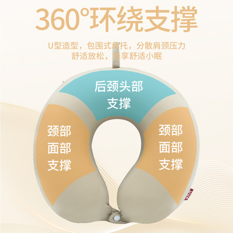 Solid color simple memory foam U-shaped pillow, Kanglewu sweatshirt fabric neck pillow, wholesale of travel, office and business neck protection pillows details Picture
