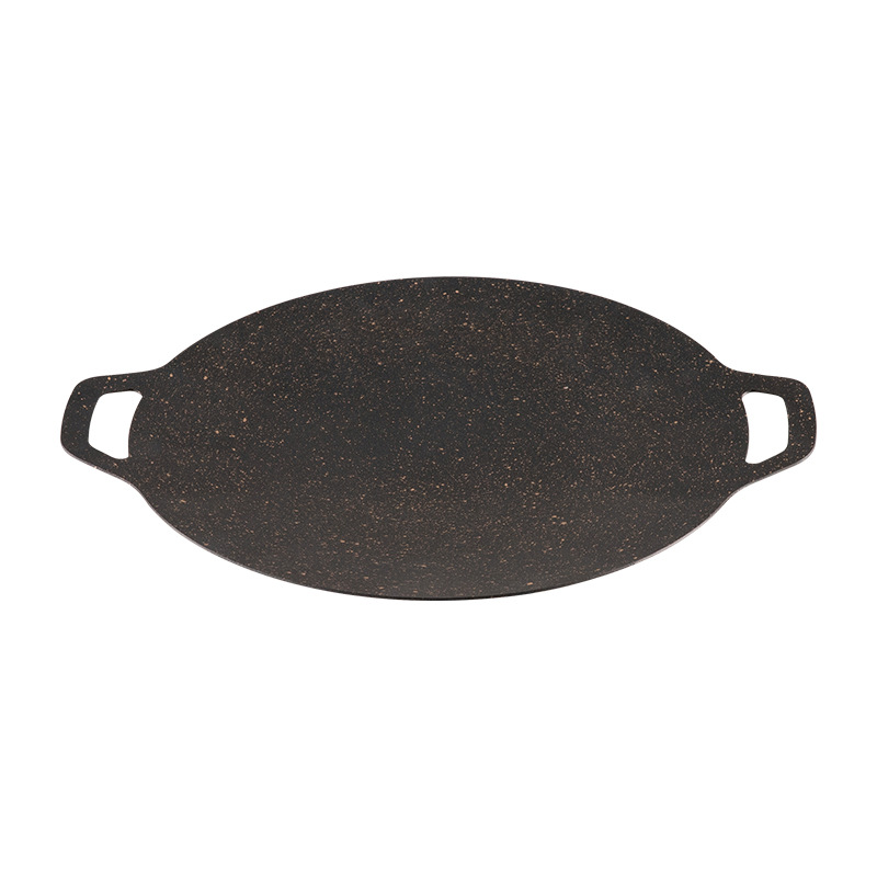 Outdoor camping home barbecue plate, Korean-style grilling plate, round portable and universal egg frying plate, iron plate double-ear barbecue plate Item Picture