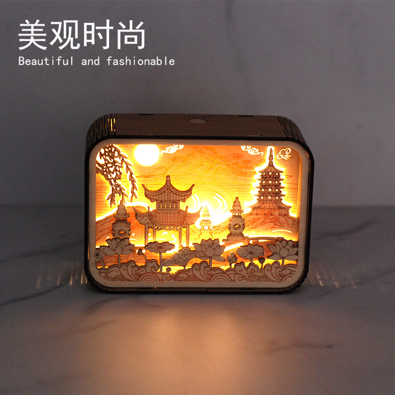 Souvenir Gift Home Decoration Tabletop Decoration Travel Souvenir Gift Bedroom Bedside Atmosphere Night Light Carved Wood Lamp details Picture