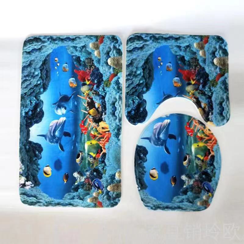 Factory Direct Bathroom Bathroom Carpet Floor Mat Interlayer Sponge Absorbent Soft Comfortable Three-Piece Set Seaworld