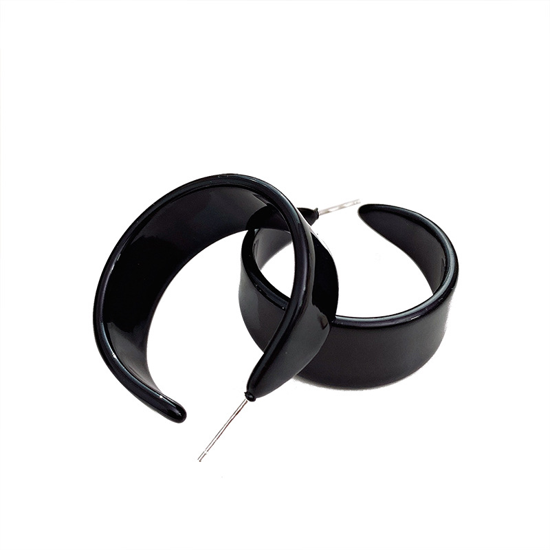 朵薇饰品醋酸板材复古耳环气质玳瑁色耳钉1977C型圆圈耳环女耳饰白底实物图