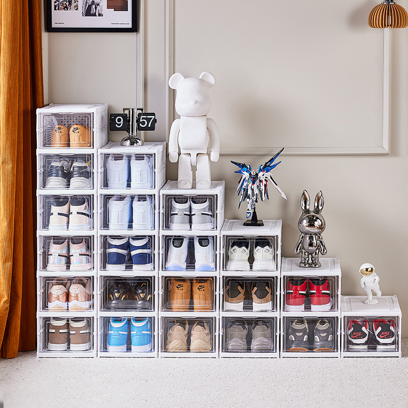 No Installation Thickened Shoe Box Transparent Shoe Cabinet Storage Box Home Simple Shoe Rack Plastic Foldable Shoe Cabinet With Cover Specification drawing