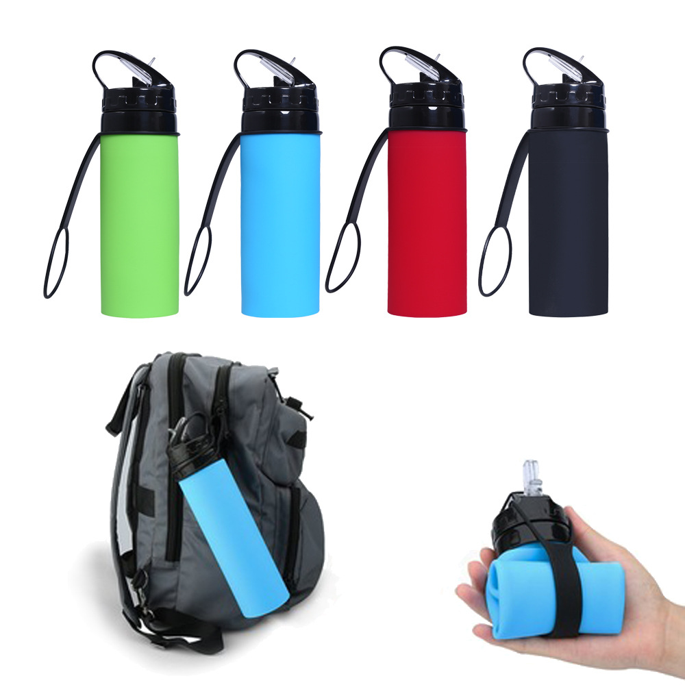 Collapsible shatterproof silicone water bottle Outdoor sports silicone water bottle Creative bike riding water bottle
