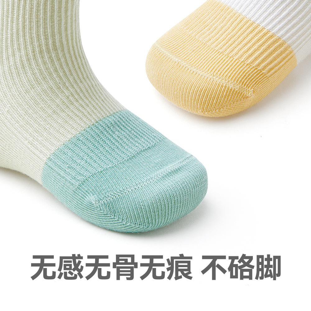 Little Dragon Man 2024 Spring/Summer Striped Baby Socks 0-5 Years Old Boneless Double Needle Children's Socks Thin Cotton Baby Socks For Boys And Girls Item Picture