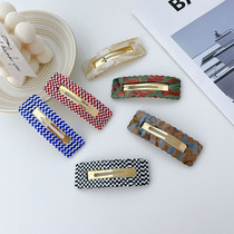 Hair clip Korean vintage Autumn plaid headdress Rectangular bangs Clip acetic acid French side with camo BB clip for women