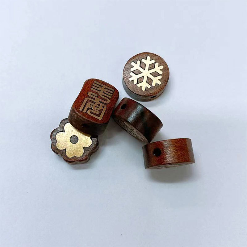 Ebony keychain, rosewood inlaid with brass wire, auspicious cloud lotus, "Fu" character, ebony filigold diy keychain accessory Item Picture